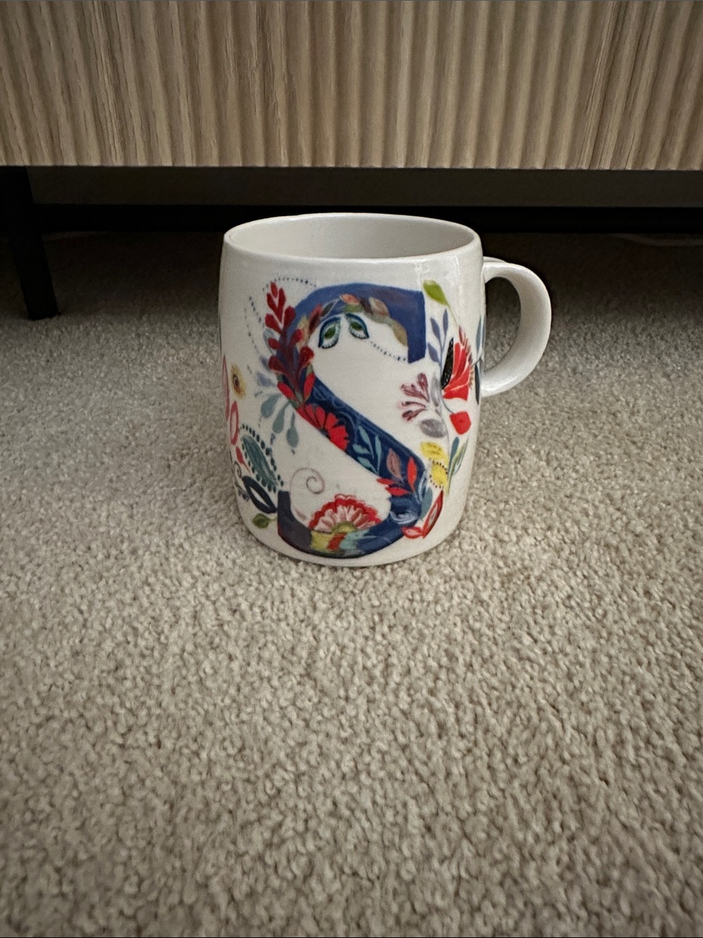 Anthropologie Floral 'S' Monogram Ceramic Mug - Multicolor Floral